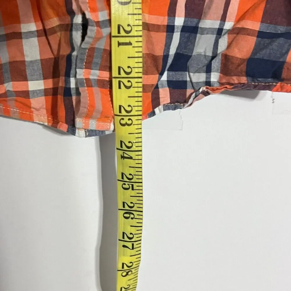 Old Navy Boys Shirt Size L (10/12) Orange Plaid Classic Short Sleeve Button Up
